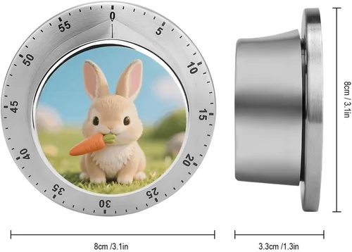 Miniatura 2 de Cute Rabbit 1 Kitchen Timer - Mechanical Visual Timer, Stainless Steel Digital Timers with Magnetic Base Egg Timers for Hard Boiled Eggs 60-Minute