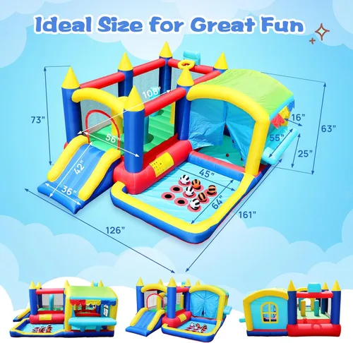 Miniatura 2 de Casa inflable de rebote para niños, castillo animoso con tobogán, salto, aro de baloncesto, pozo de pelotas, gorila familiar para patio trasero