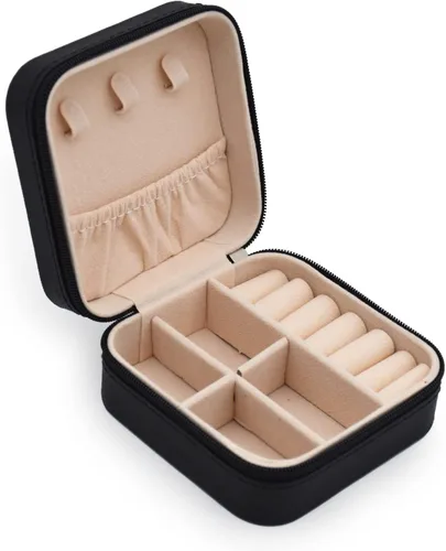 MODENGKONGJIAN Mini estuche de viaje de joyería caja organizadora de joyas de viaje de piel sintética pequeño soporte portátil de almacenamiento de