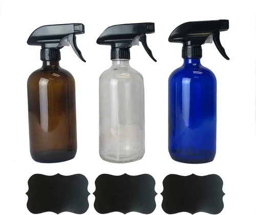 Miniatura 3 de DII Juego de botellas de spray de vidrio recargables con etiqueta de pizarra, 16 oz, transparente S/2
