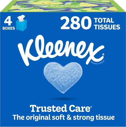 Kleenex Trusted Care - Pañuelos faciales, 4 cajas de cubos, 70 pañuelos por caja, 2 capas (280 en total), el embalaje puede variar Blanco