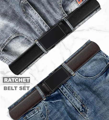 Miniatura 5 de Cinturones de trinquete para hombre, paquete de 2 unidades, cinturones deslizantes ajustables, cinturones sin agujeros para regalos, vestido casual