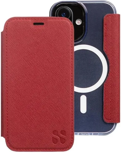 Miniatura 30 de SafeSleeve Funda de piel tipo cartera desmontable para iPhone 14 con bloqueador EMF para teléfono celular con 3 tarjeteros y soporte ajustable