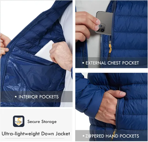 Miniatura 6 de Chaqueta de plumón para hombre, plegable, ligera, resistente al agua, con capucha