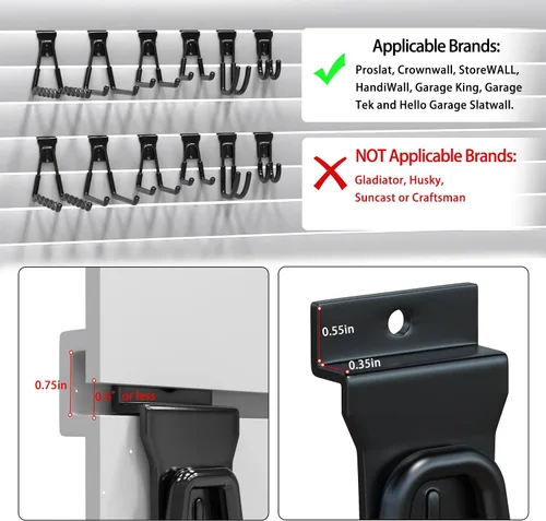 Miniatura 4 de 3-H, accesorios para pared de listones de 18 piezas, ganchos y perchas de pared de listones de múltiples tamaños, pared de listones resistente