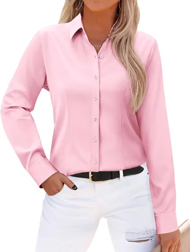 Miniatura 12 de Gleeivy - Camisas abotonadas para mujer, sin arrugas, de manga larga, camisas de vestir casuales con cuello V, ajustadas, de un solo