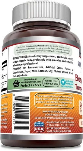 Miniatura 3 de Amazing Formulas Boswellia - Suplemento de extracto de cúrcuma y cereza ácida, 2400 mg por porción, 60 cápsulas vegetales, sin OMG, sin gluten