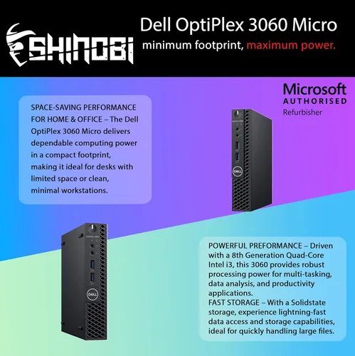 Miniatura 2 de Dell Micro PC OptiPlex 3060 Intel Core i3-8100T 8 GB de RAM NVME de 256 GB Windows 11 Pro Wi-Fi+ BT Mini computadora de escritorio