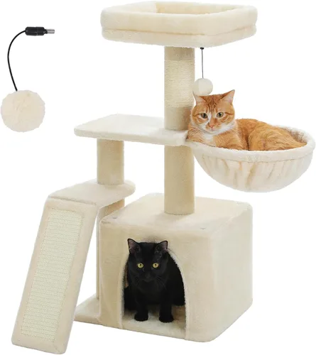 Miniatura 14 de PETEPELA - Árbol para gatos con flores, torre de 32 pulgadas para interiores, condominio para gatos pequeños con rampa de sisal para rascar, hamaca