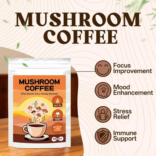 Miniatura 4 de Café instantáneo de hongos con melena de león y cordyceps - Enfoque y apoyo energético, refuerzo inmunológico y cognitivo, polvo alternativo de café