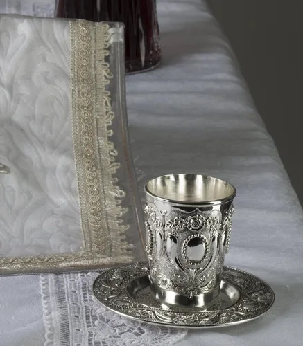 Miniatura 4 de Ner Mitzvah Kidush Taza y bandeja – Taza de vino niquelada de alta calidad – para Shabat y Havdalah – Judaica Shabbos y regalo de vacaciones