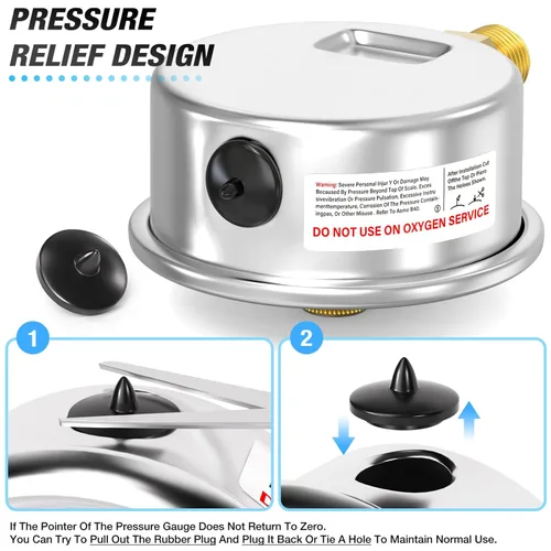 Miniatura 6 de MEANLIN MEASURE 0~100 Psi Manómetro de acero inoxidable con esfera de 2.5 pulgadas con puntero de reinicio, relleno de líquido, WOG para agua