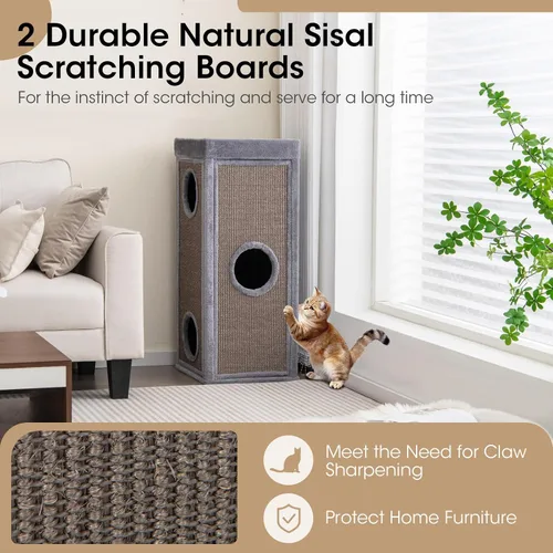 Miniatura 7 de Tangkula Condominio de árbol para gatos de 4 pisos, casa para gatos multicapa de 39 pulgadas con almohadilla de sisal para rascar, 3 escondites