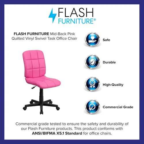 Miniatura 10 de Flash Furniture - Silla giratoria de respaldo medio de vinilo, acolchada, color negro Rosa