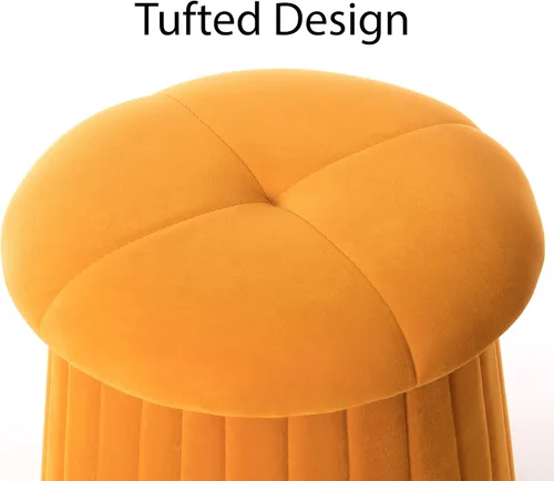 Miniatura 5 de Fabulaxe Tronco de almacenamiento otomano moderno con forma de hongo de terciopelo copetudo, color amarillo mostaza