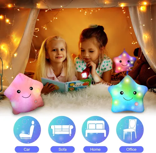 Miniatura 5 de Juexica 3 almohadas de felpa LED de 13 pulgadas con luz LED centelleante que brilla intensamente, juguetes de peluche con luz nocturna, cojines