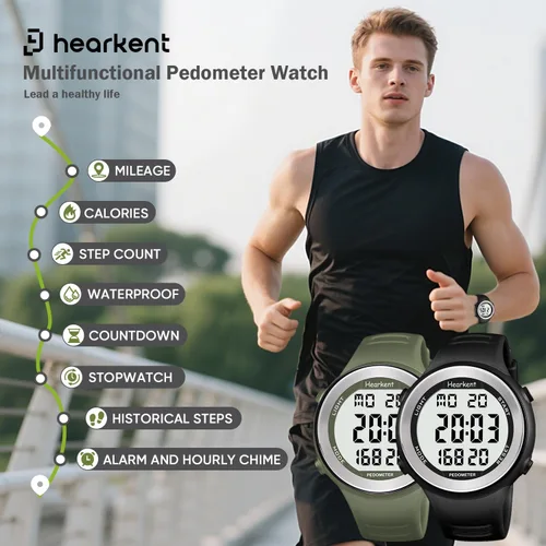 Miniatura 3 de Hearkent Reloj podómetro impermeable, sin aplicación con luz, pantalla digital, contador de pasos para calorías, segundos, pasos de alarma, reloj