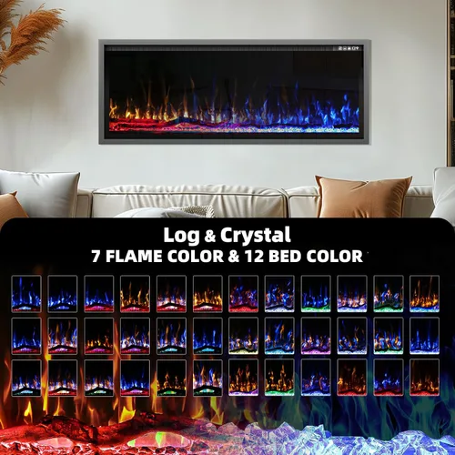 Miniatura 2 de Kucreiheat Chimenea eléctrica de 42 pulgadas, marco de aluminio, chimenea empotrada/montaje en pared, tronco, madera flotante y opción de cristal