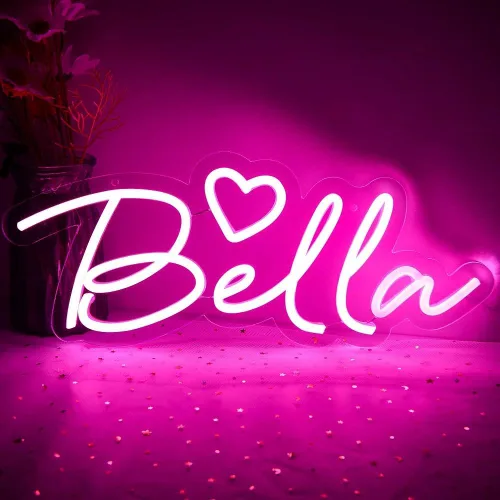 Miniatura 9 de Letrero de neón grande con nombre de Bella para decoración de pared, luz LED de neón para dormitorio de niños, decoración de fiesta de cumpleaños