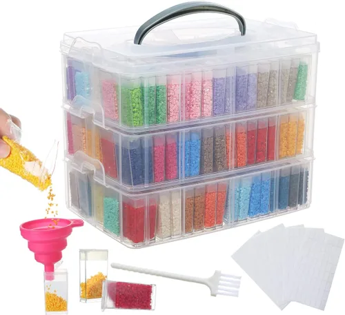 Miniatura 9 de Douorgan Contenedores de almacenamiento de pintura de diamante de 3 niveles, organizador portátil de cuentas y caja de almacenamiento, organizadores
