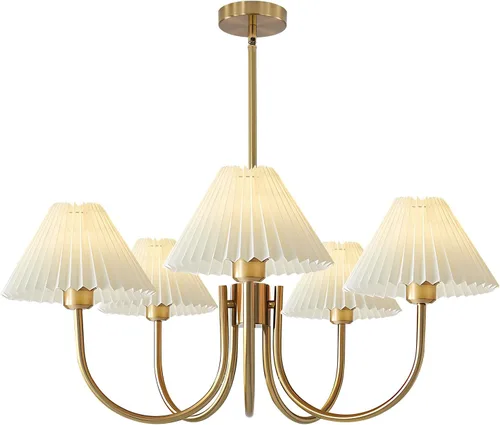 Miniatura 8 de KCO Lighting Lámpara Colgante Plisada Vintage de 3 Luces Araña de Techo con Pantallas de Lámpara Pequeña Araña de Tela Negra y Blanca para Sala