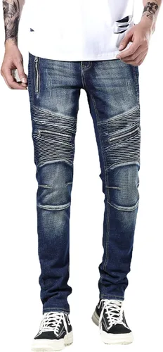 Miniatura 3 de Skinny Slim Fashion - Jeans elásticos de motociclista de Hip Hop con agujeros rectos rasgados.