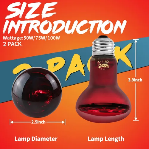Miniatura 4 de LUCKY HERP Lámpara de Calor Infrarroja 50W Paquete de 2, Bombillas de Luz de Punto de Sol para Reptiles y Anfibios, Bombillas de Lámpara de Calor