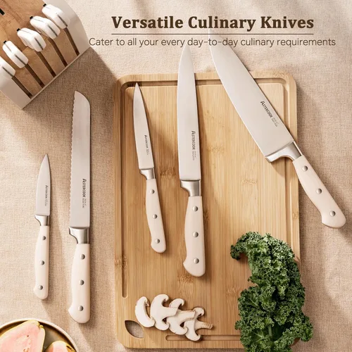 Miniatura 7 de Juego de cuchillos Astercook, juego de cuchillos de cocina con bloque y afilador, juego de 12 piezas de cuchillos de acero inoxidable de alto