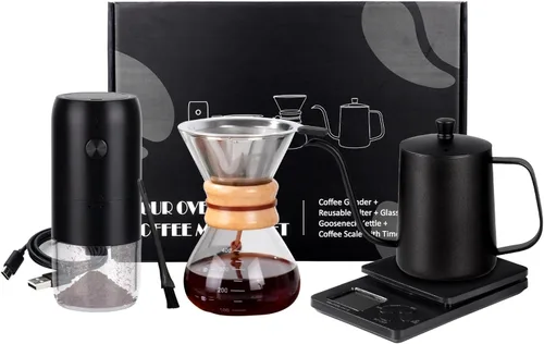Miniatura 9 de Kit de Café SuperCook para Verter con Hervidor, Molinillo Eléctrico, Kit de Café para Acampar y Viajes, Ideal para Regalo de Cumpleaños o Aniversario