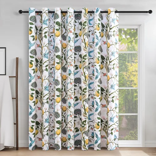 Miniatura 35 de Topfinel Cortinas beige para cocina, 36 pulgadas de largo, diseño botánico floral, colibrí, con ojales, oscurecimiento de habitación, media ventana