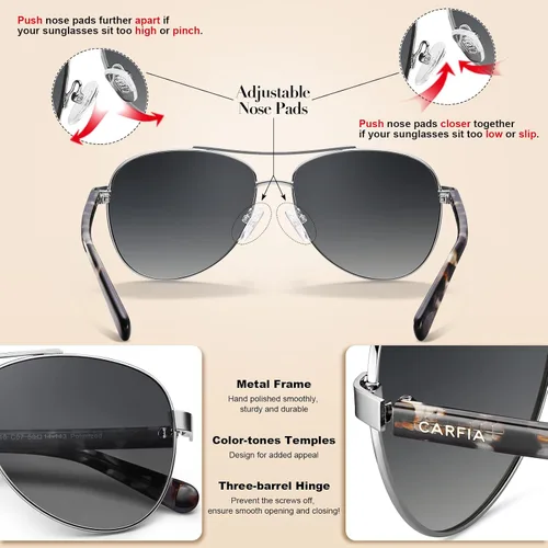Miniatura 68 de CARFIA Gafas de sol polarizadas para mujer, protección UV, brazos de acetato, marco de metal, sombras para mujer, CA3216