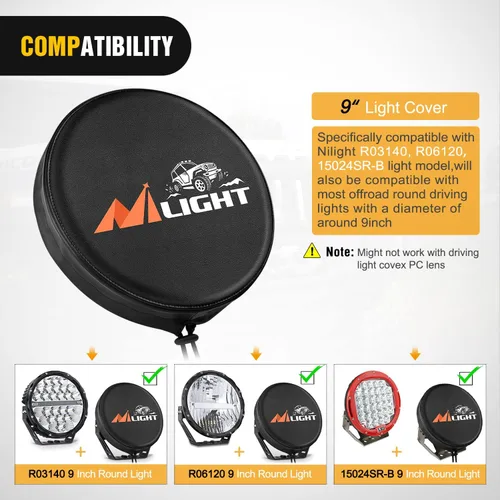 Miniatura 3 de Nilight Cubierta de Luz Redonda de 9 Pulgadas para Conducción Todoterreno, Cubierta Protectora de Cuero Negro de 9.25 Pulgadas de Diámetro