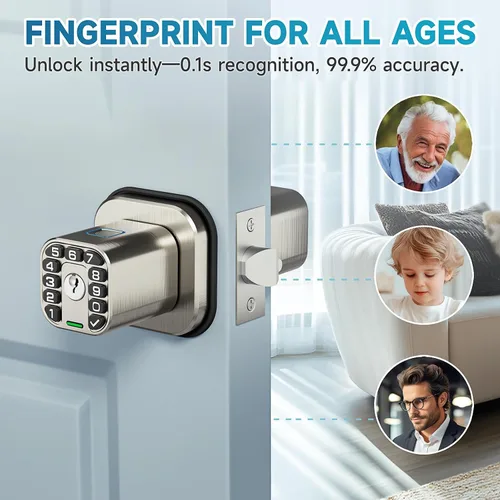 Miniatura 3 de Richelock Pomo de puerta de huellas dactilares, cerradura biométrica inteligente con teclado, perilla de puerta de código de entrada sin llave