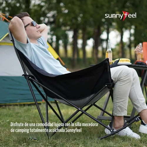 Miniatura 5 de SUNNYFEEL Silla Mecedora de Camping de Gran Tamaño, Silla de Patio Totalmente Acolchada con Bolsillo Lateral, Sillón Reclinable Portátil de Respaldo