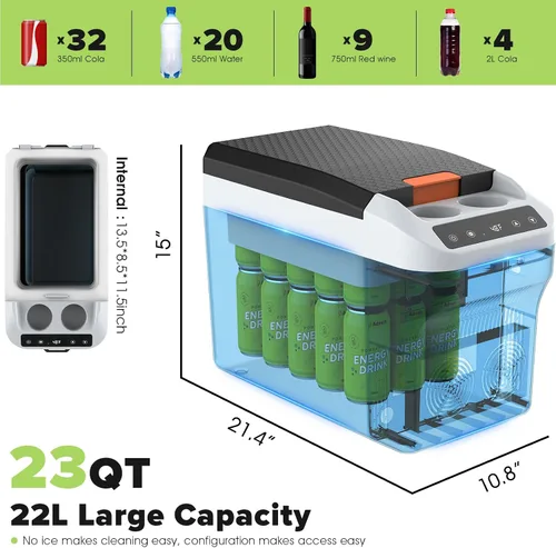 Miniatura 7 de advwin Refrigerador de 12 voltios para automóvil de 23 cuartos (22L), enfriador/calentador eléctrico, enfriador de automóvil enchufable con cable