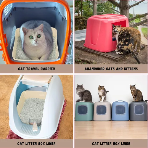 Miniatura 6 de Bokon Caja de arena desechable de 25 unidades para gatos, bandeja de arena desechable grande para viajes al hogar, cajas de arena de plástico