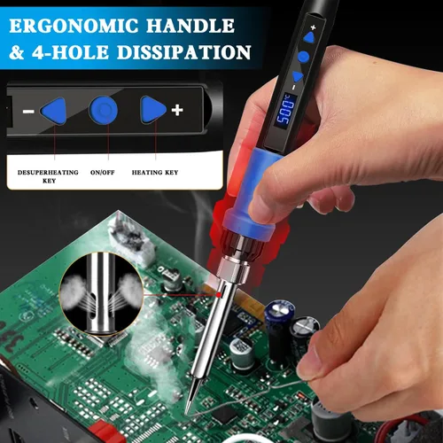 Miniatura 4 de Kit de Hierro de Soldar, Kit de Hierro de Soldar de 80W con Pantalla LED de Temperatura Ajustable con Modo de Suspensión Automática, Incluye 5 Azul
