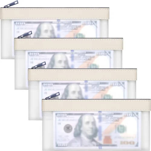 Miniatura 11 de Sobres transparentes para dinero en efectivo de 7.6 x 3.7 pulgadas Money Bags With Zipper Cash Bag Money Pouch Bank Deposit Bags for Coin Invoice
