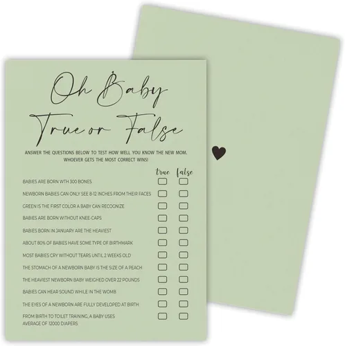 Miniatura 11 de 30 tarjetas de juego minimalistas verdes para baby shower con tarjeta de respuesta, juego de vientre de bebé o cerveza, juegos de baby shower