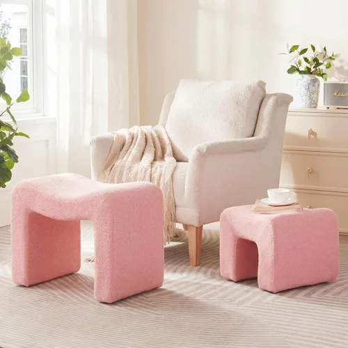 Miniatura 12 de Taburete de tocador, reposapiés pequeño, otomano, asiento de piel sintética, sin espalda, moderno, reposapiés, peludo para sala de maquillaje, sala