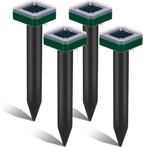 Tirgo Repelente de topos con energía solar para césped, repelente de serpientes para patio, trampa repelente de troncos de marmota, ultrasónico,