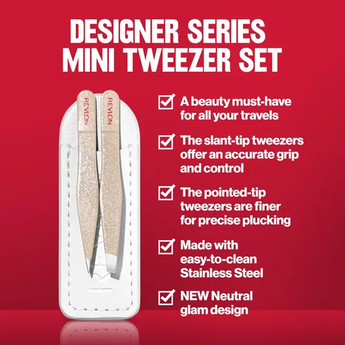 Miniatura 3 de Juego de mini pinzas Revlon Designer Series, kit de herramientas para depilación con puntas oblicuas y en punta, fabricadas en acero inoxidable