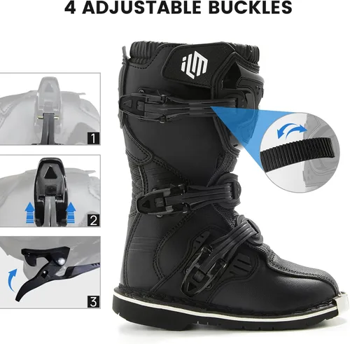 Miniatura 4 de ILM Botas de motocicleta impermeables ATV Motorcross Dirt Blike para hombres, modelo MX3 Negro-niños
