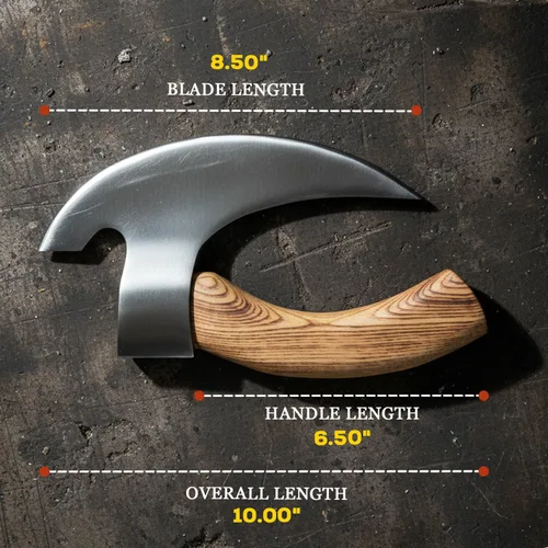 Miniatura 3 de Cuchillo de cocina Ulu hecho a mano con mango de madera rosa viene con funda de cuero (6009-P)