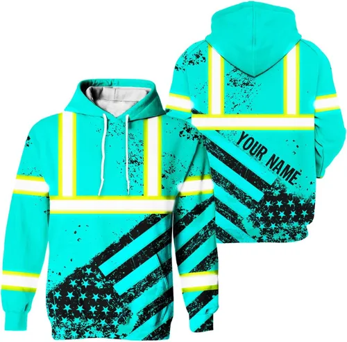 Miniatura 11 de Sudadera con Capucha de Alta Visibilidad con Bandera de EE.UU. de Color Personalizado para Hombres y Mujeres con Cintas Reflectantes, Ropa
