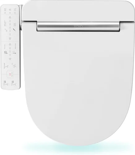 VOVO VB-3100SR - Asiento de inodoro redondo para bidé, agua caliente, luz LED, asiento climatizado, color blanco, secador, boquilla de acero