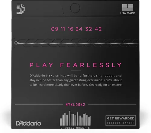 Miniatura 2 de D'Addario Cuerdas para Guitarra Eléctrica, NYXL Niqueladas, NYXL0942, Calibre Super Ligero 09-42, Juego de 6 Cuerdas, Paquete de 1