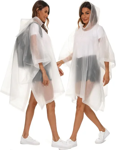 Miniatura 24 de Paquete de 2 ponchos de lluvia para adultos, reutilizables, impermeables, de supervivencia, emergencia, resistente, con capucha con cordón