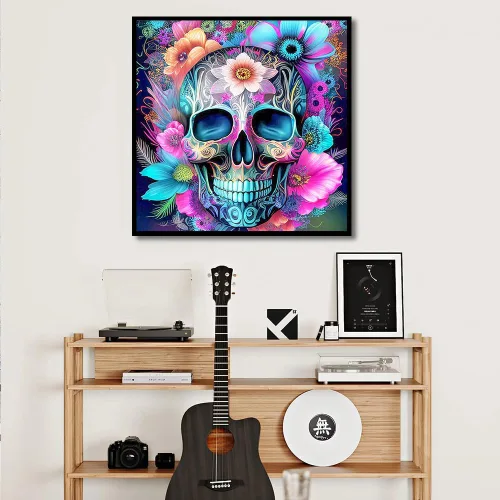 Miniatura 5 de igoodom Kits de arte de diamantes para adultos, kit de pintura de diamantes de calavera de azúcar, kits de arte de diamantes de flores de calavera