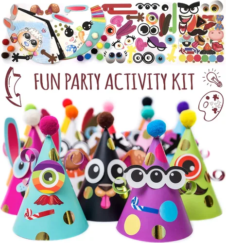 Sombreros de fiesta de Glittery Garden para niños, arte y manualidades. Divertido kit de actividades de cumpleaños con pegatinas. Adorno de fiesta